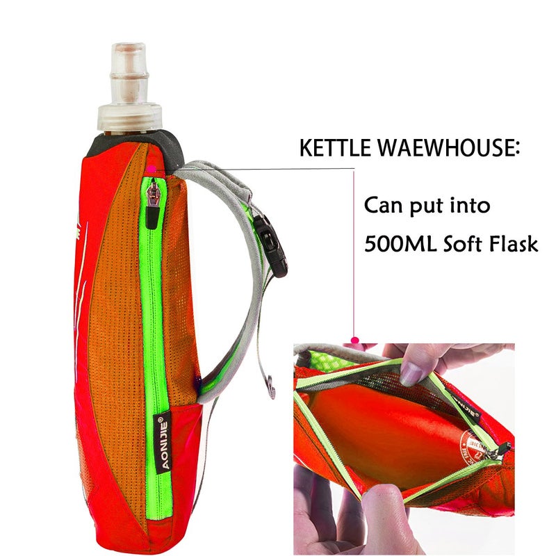 Geila Handheld Water Bottle for Running, 17 oz Grip Handheld Bottle with Hand Strap Hydration Pack, Sport Soft Flask, Orange - Image 4